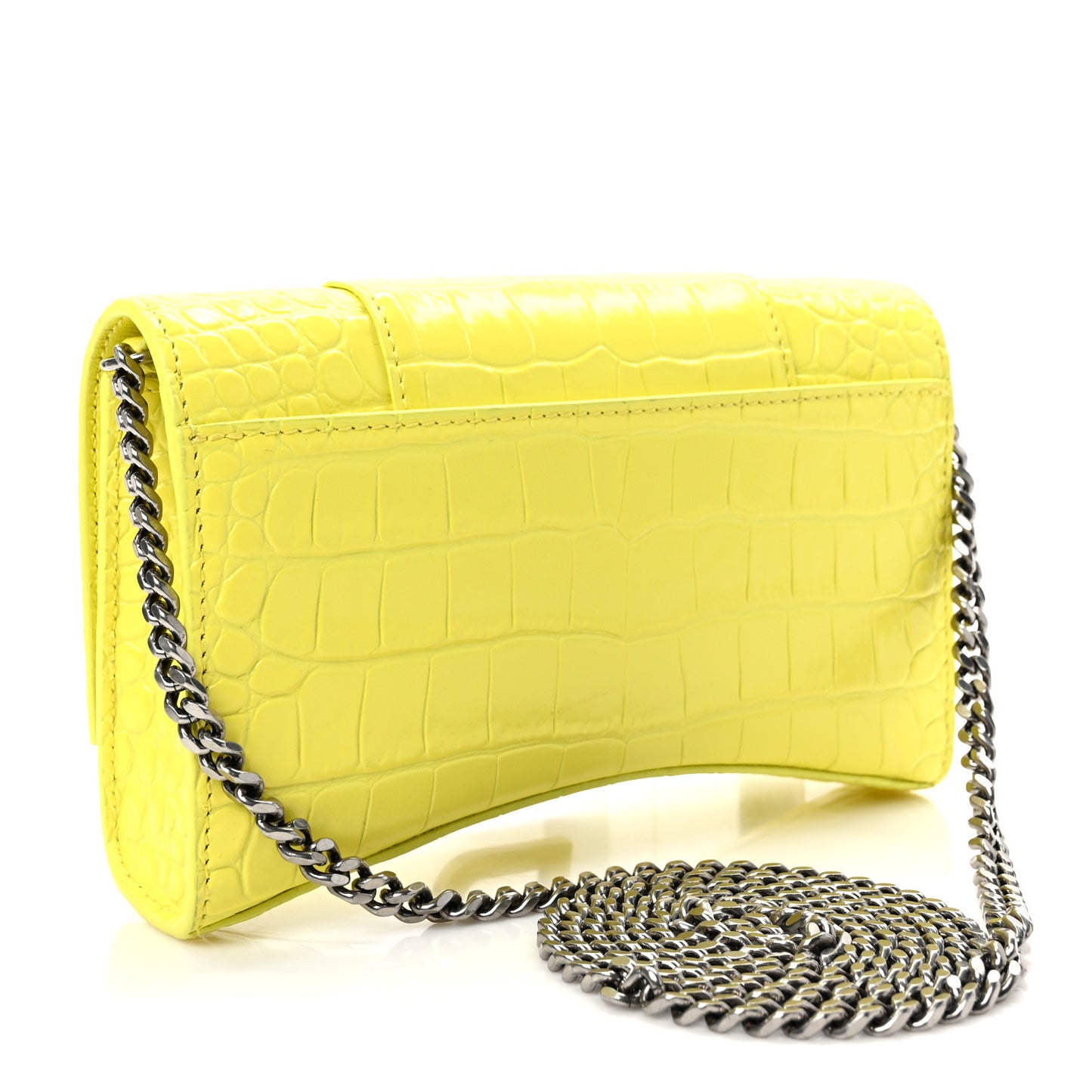 Shiny Calfskin Crocodile Embossed Hourglass Chain Bag Light Yellow