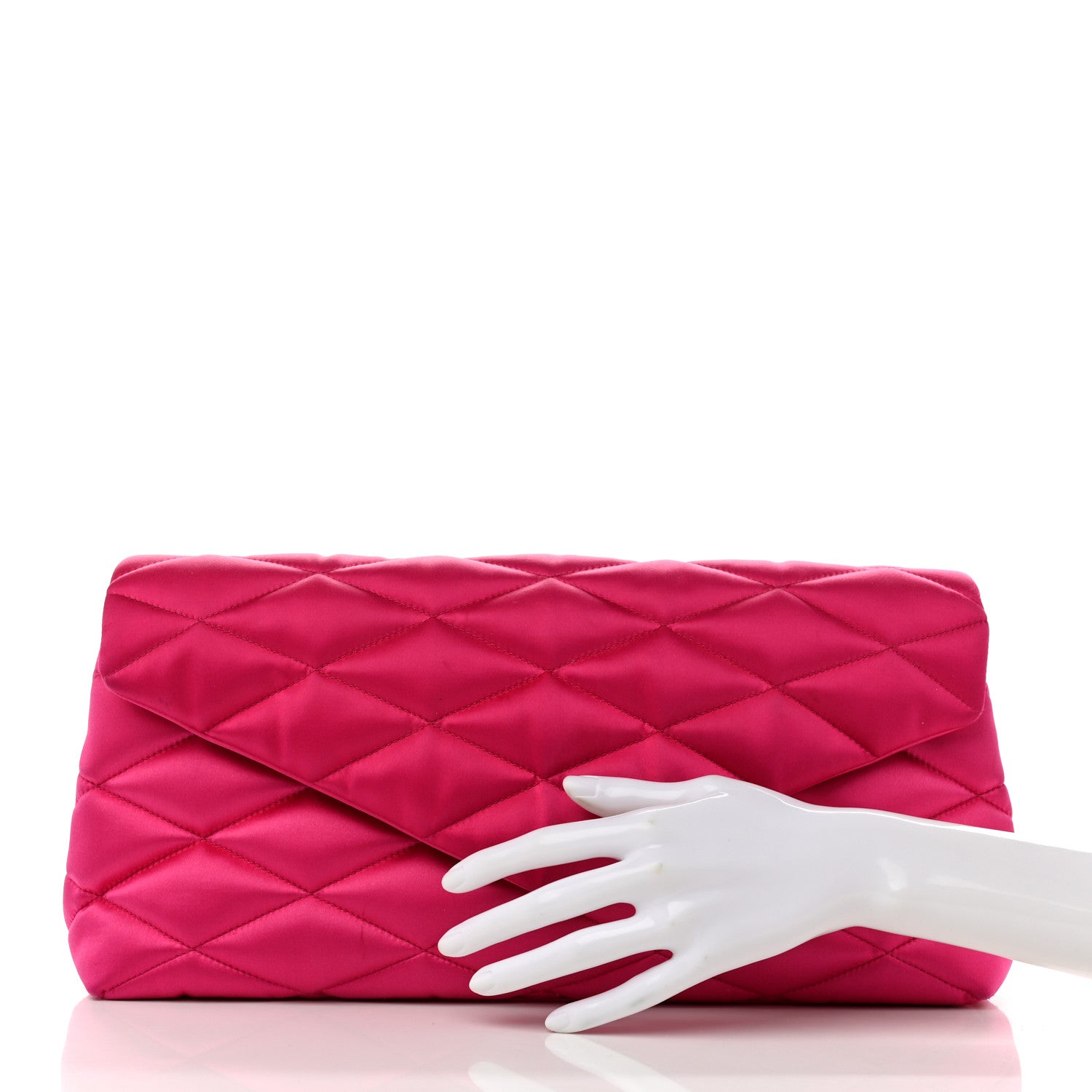 Saint Laurent Satin Quilted Sade Puffer Envelope Clutch Bubblegum 2 of 6