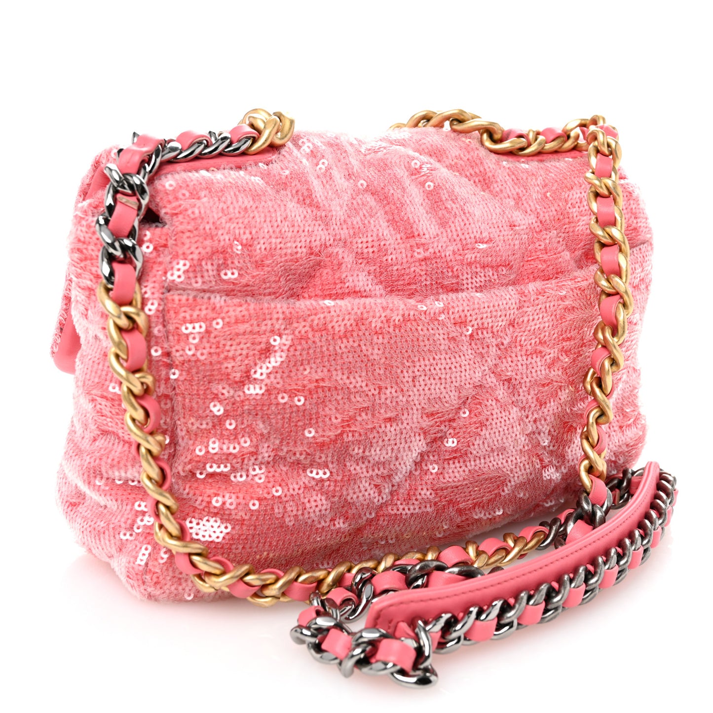 Sequin Quilted Medium Chanel 19 Flap Coral
