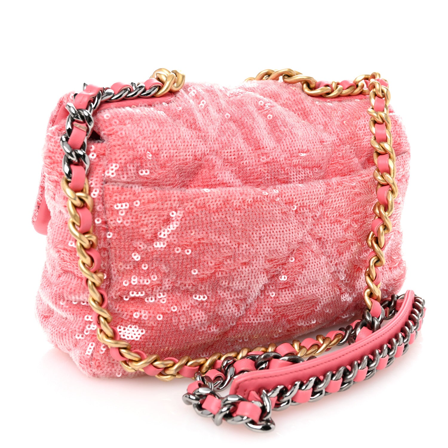Chanel Sequin Quilted Medium Chanel 19 Flap Coral 3 of 11
