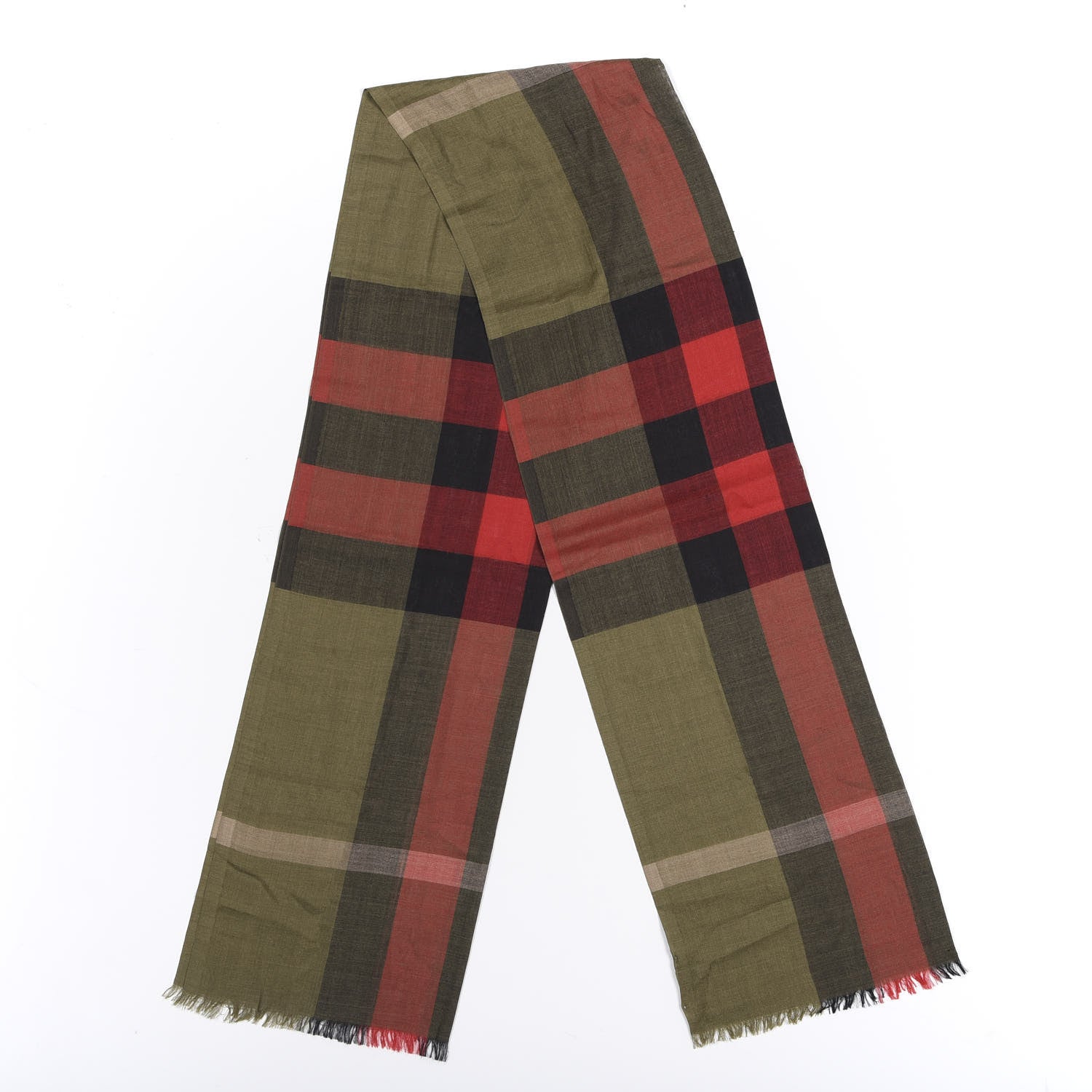 Burberry Wool Silk Giant Check Scarf Green 2 of 3