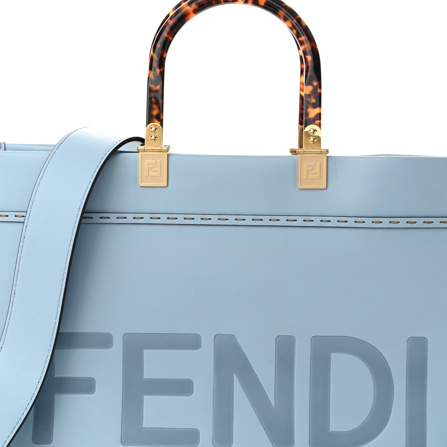 Fendi Vitello King Plexiglass Logo Embossed Medium Fendi Sunshine Shopper Tote Azzurro Baby 8 of 10