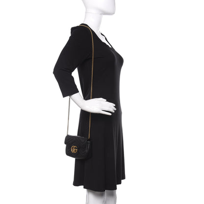 Gucci Calfskin Matelasse Super Mini GG Marmont Shoulder Bag Black 2 of 10