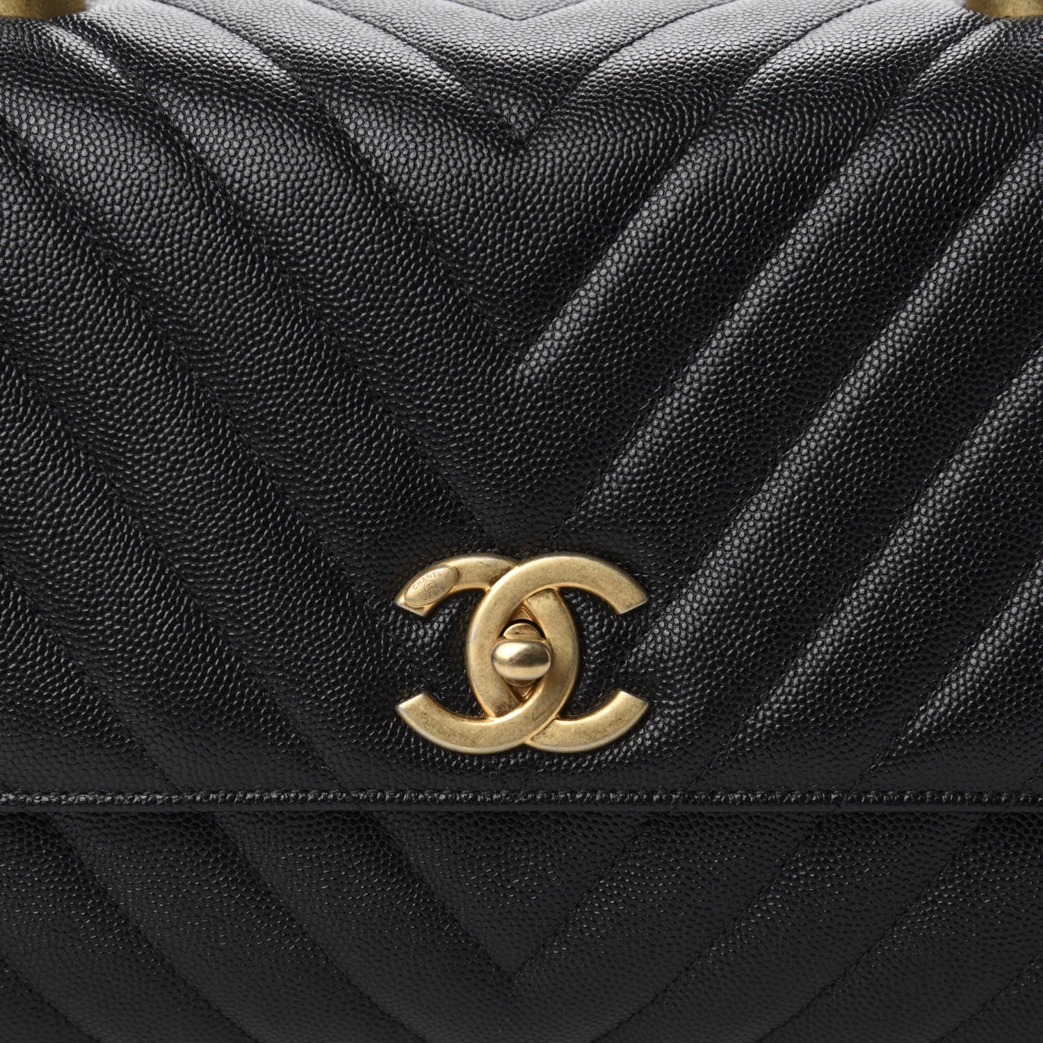 Chanel Caviar Chevron Quilted Small Coco Handle Flap Black 10 of 11