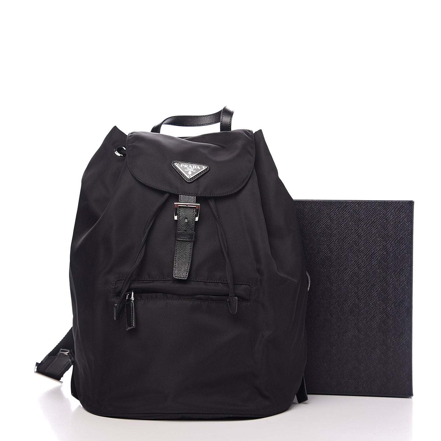 Nylon Vela Saffiano Medium Cinch Backpack Black