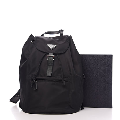 Prada Nylon Vela Saffiano Medium Cinch Backpack Black 9 of 9