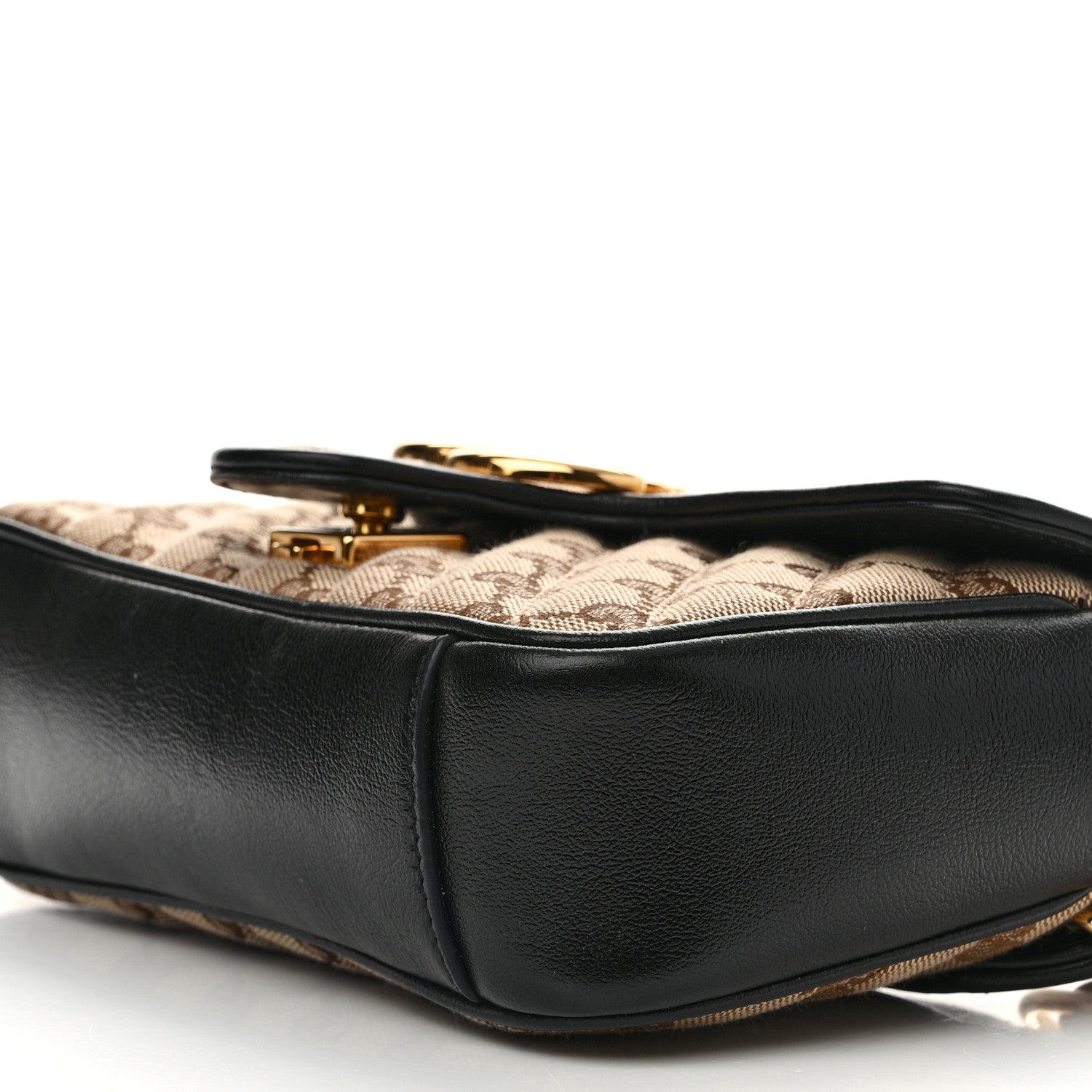 Gucci Monogram Matelasse Diagonal Mini GG Marmont Shoulder Bag Beige Black 10 of 11