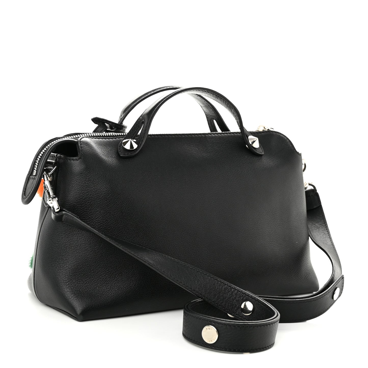 Vitello Dolce Mink Fur Pom Pom Medium By The Way Boston Bag Black Multicolor