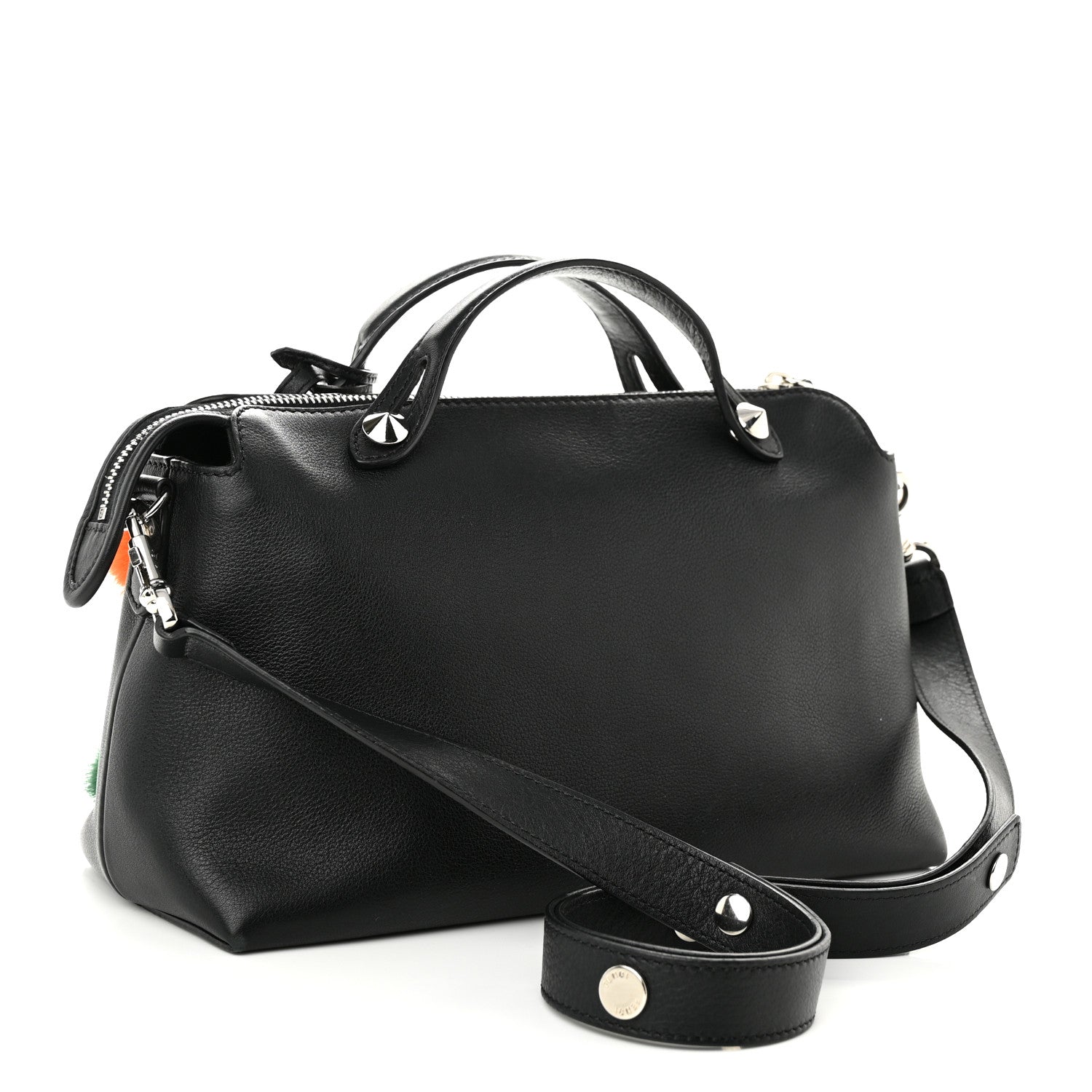 Fendi Vitello Dolce Mink Fur Pom Pom Medium By The Way Boston Bag Black Multicolor 3 of 10