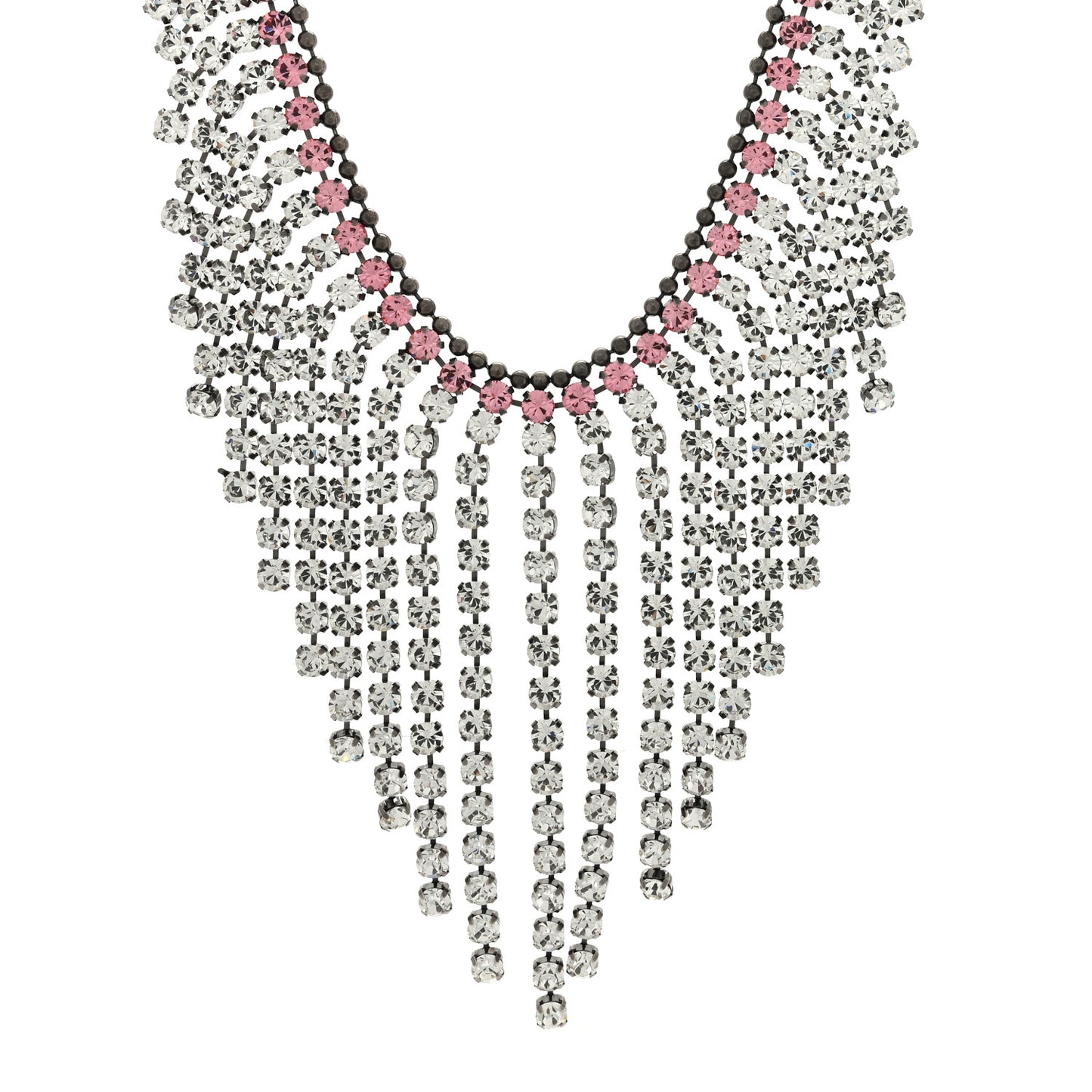 Crystal Embellished Necklace Pink Aged Silver