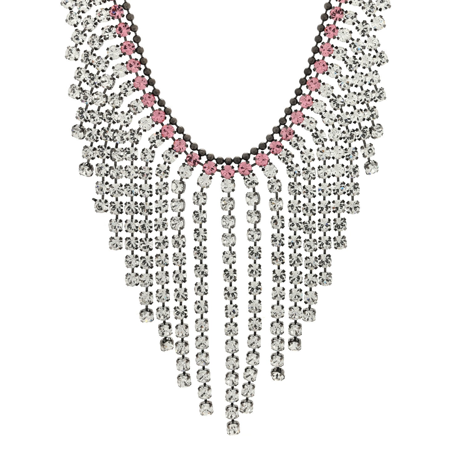 Gucci Crystal Embellished Necklace Pink Aged Silver 1 of 4