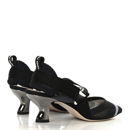 Fendi Technical Mesh Colibri 55mm Slingback Pumps 36 Black Asfalto 4 of 7