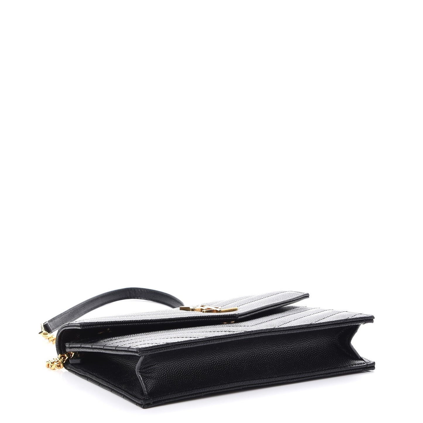 Grain De Poudre Matelasse Chevron Monogram Envelope Chain Wallet Black