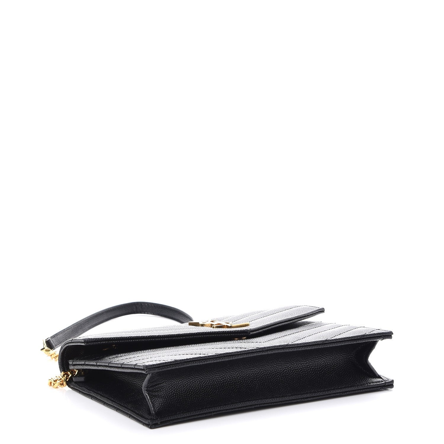 Saint Laurent Grain De Poudre Matelasse Chevron Monogram Envelope Chain Wallet Black 4 of 8