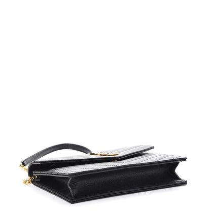 Saint Laurent Grain De Poudre Matelasse Chevron Monogram Envelope Chain Wallet Black 4 of 8