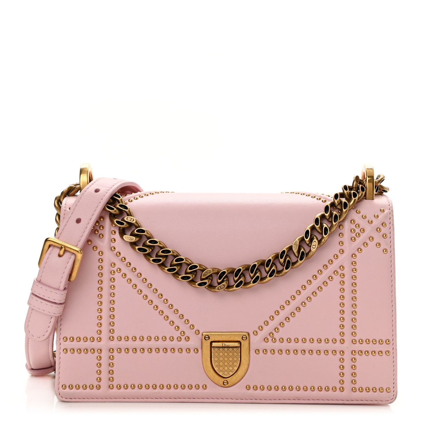 Lambskin Studded Small Diorama Flap Bag Pink