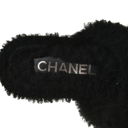 Chanel Suede Calfskin Shearling Turn Lock Clogs 38 Black 10 of 12
