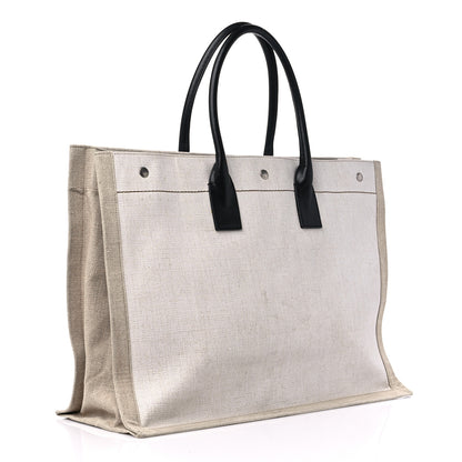 Saint Laurent Linen Calfskin Rive Gauche Tote Optic White 3 of 14