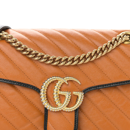 Gucci Vintage Effect Calfskin Matelasse Diagonal Small Torchon GG Marmont Shoulder Bag Cognac Black 8 of 10