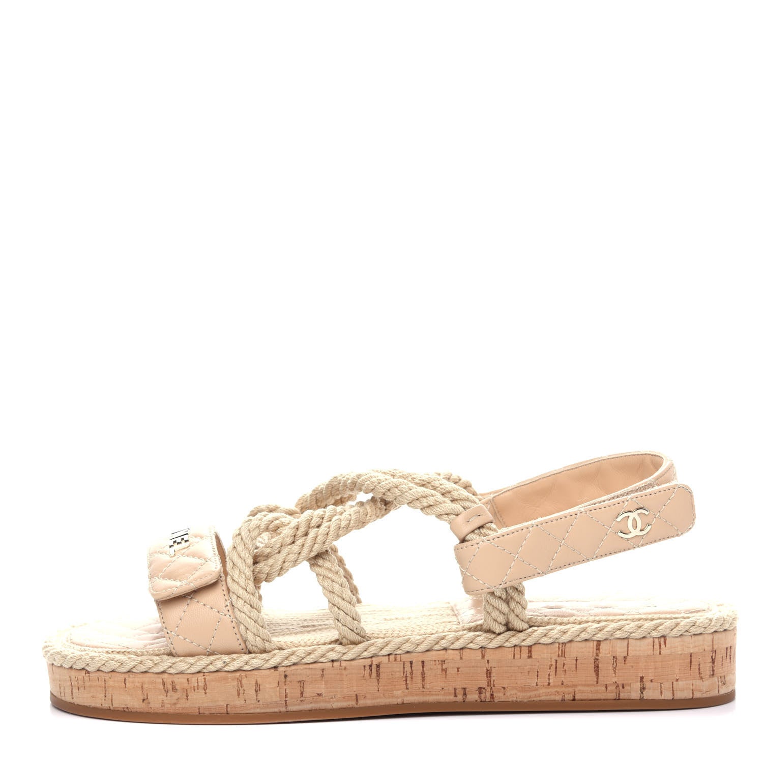 Chanel Cord Lambskin Quilted Logo Sandals 41 Beige 1 of 12