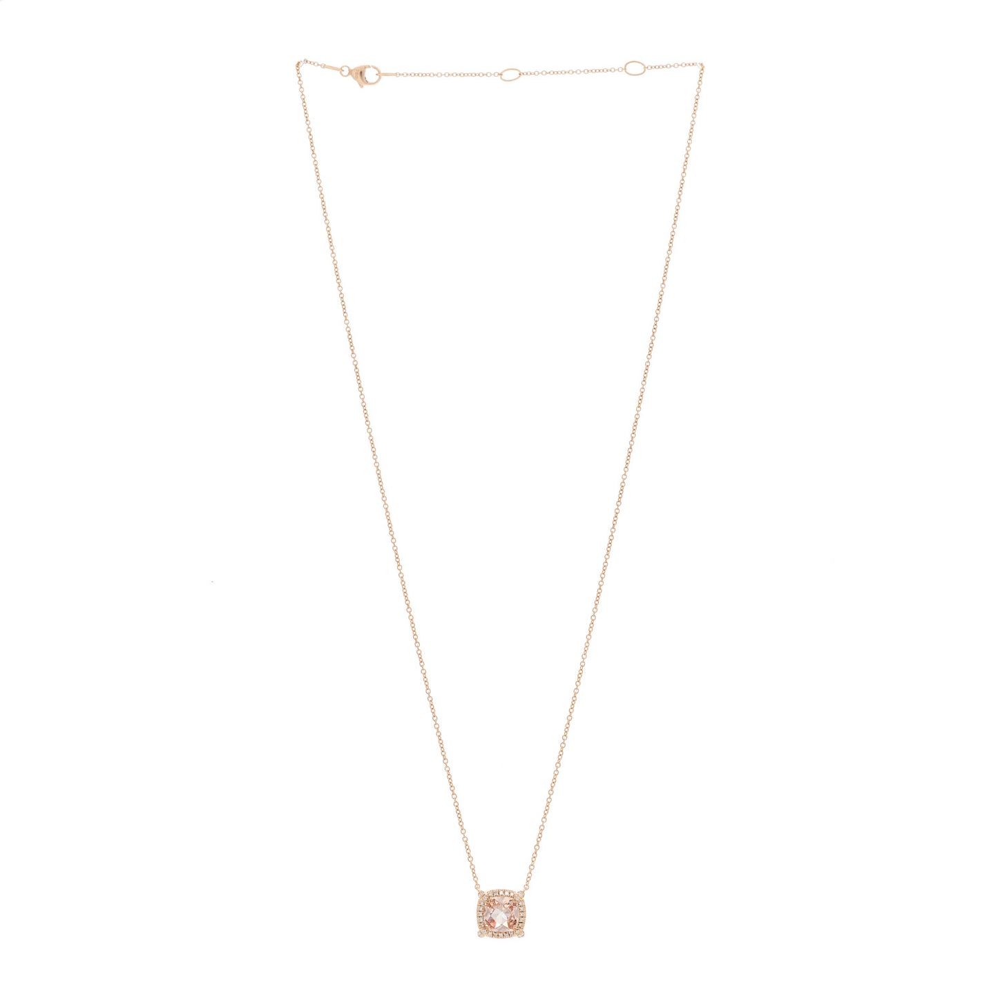 18K Rose Gold Diamond Morganite 7mm Petite Chatelaine Pave Bezel Pendant Necklace