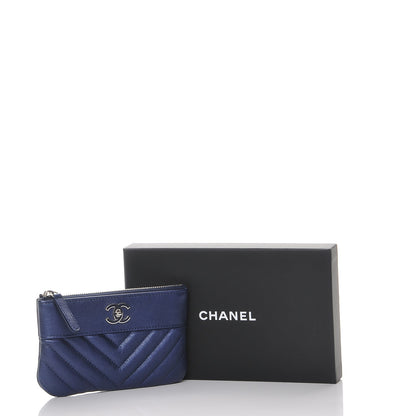 Chanel Metallic Sheepskin Chevron Quilted Small Vintage Mademoiselle Cosmetic Case Navy 8 of 8
