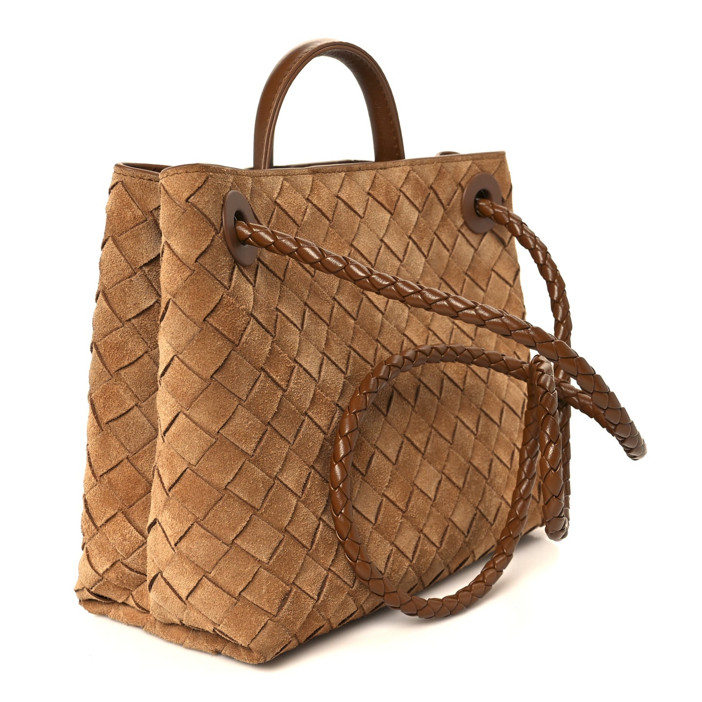 Suede Intrecciato Small Andiamo Shoulder Bag Amber