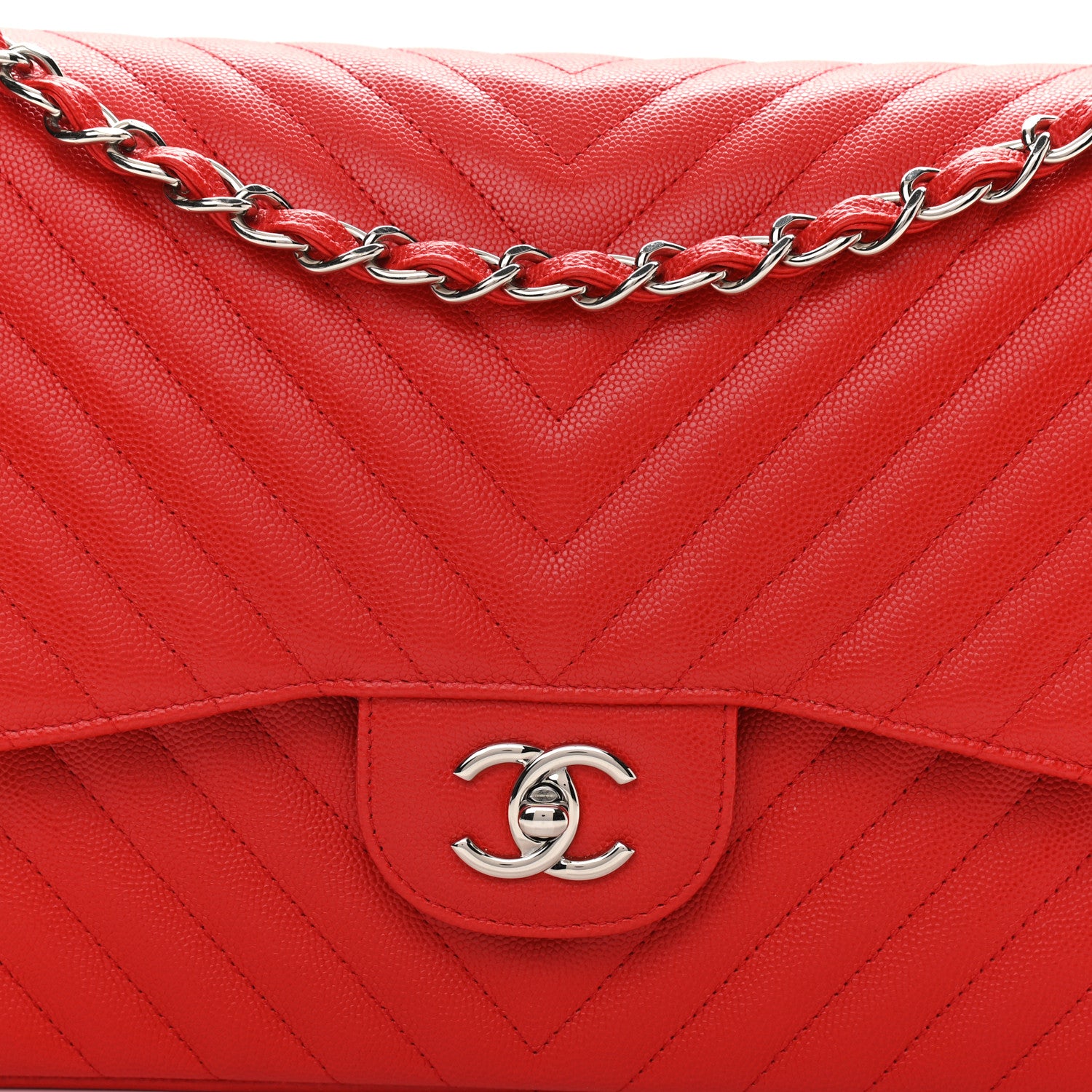Chanel Caviar Chevron Quilted Jumbo Double Flap Dark Red 10 of 10