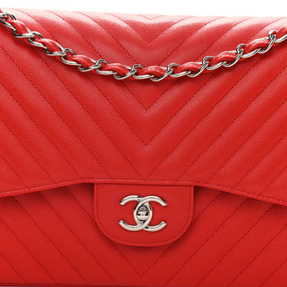 Chanel Caviar Chevron Quilted Jumbo Double Flap Dark Red 10 of 10