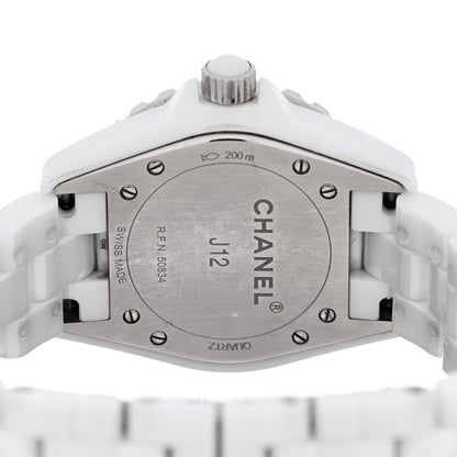 Chanel Stainless Steel Ceramic Diamond Mother of Pearl 33mm J12 Quartz Watch White 4 of 4