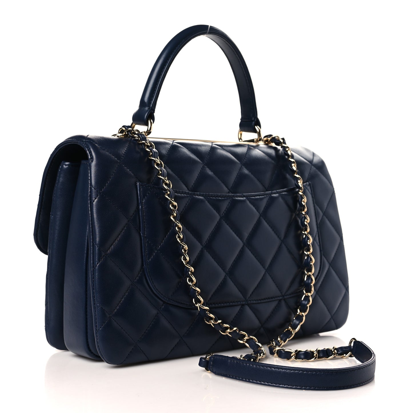 Lambskin Quilted Medium Trendy CC Flap Dual Handle Bag Navy Blue