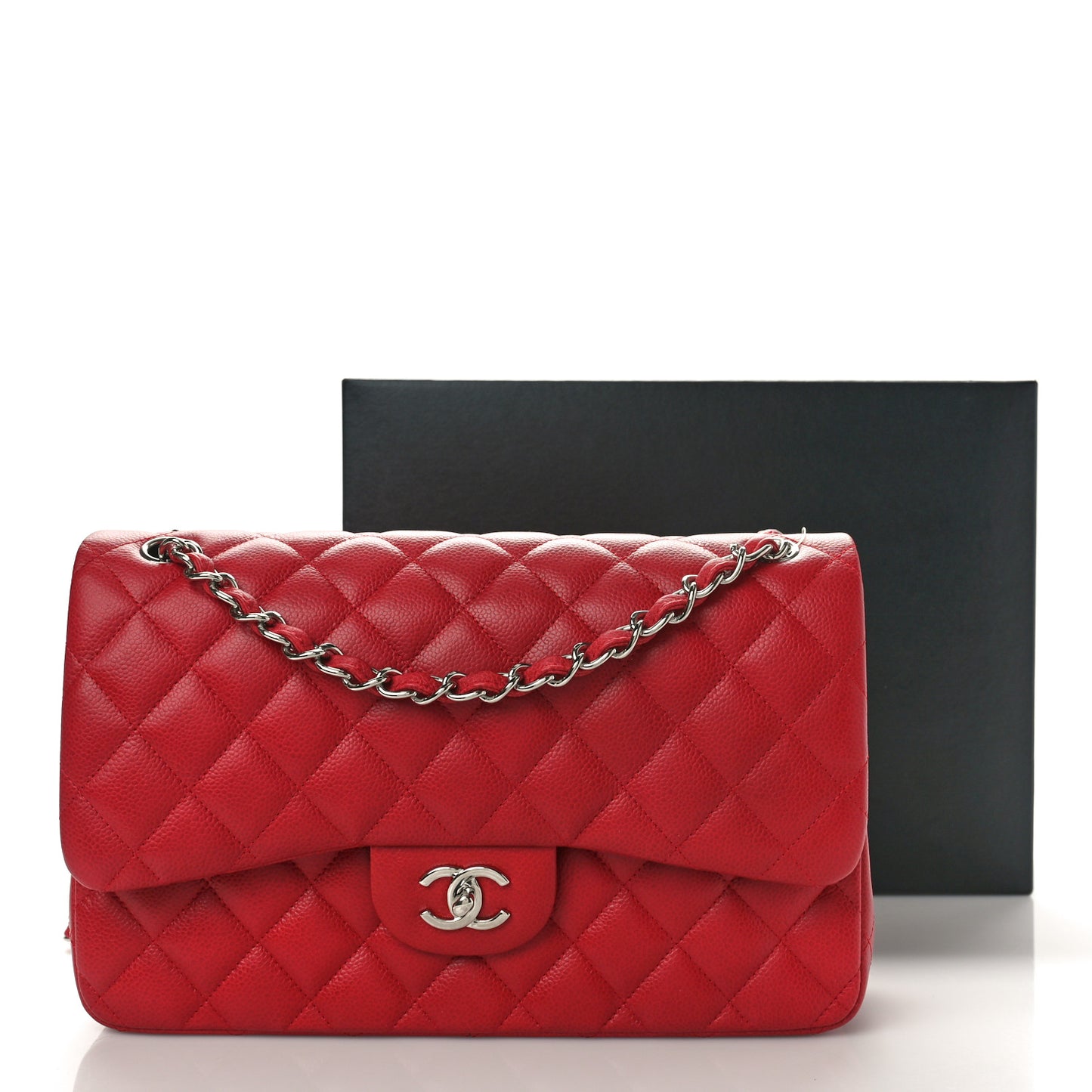 Caviar Quilted Jumbo Double Flap Dark Red