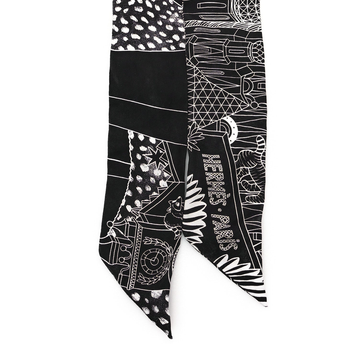 Hermes Silk Animapolis Twilly Black White 2 of 4