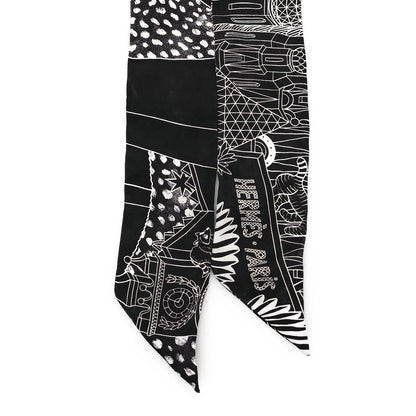 Hermes Silk Animapolis Twilly Black White 2 of 4