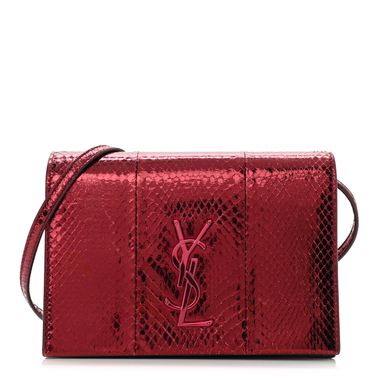Saint Laurent Metallic Ayers Monogram Toy Kate Strap Wallet Cherry 1 of 9