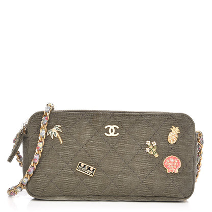 Chanel Canvas Quilted Coco Cuba Small Clutch With Chain Khaki 1 of 9