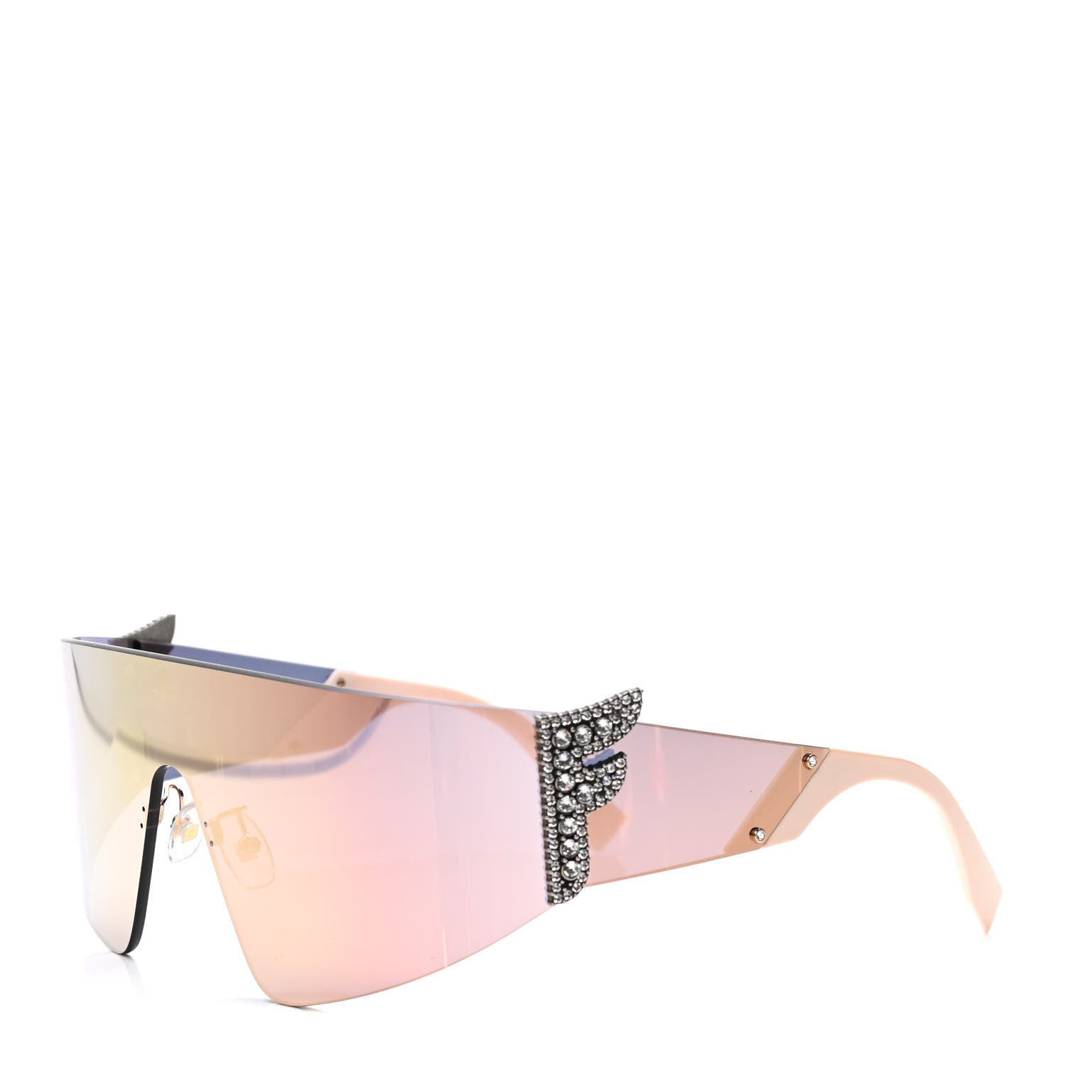 Fendi Mirrored Crystal Embellished FFreedom Shield Sunglasses FF 0382/S Pink 1 of 4