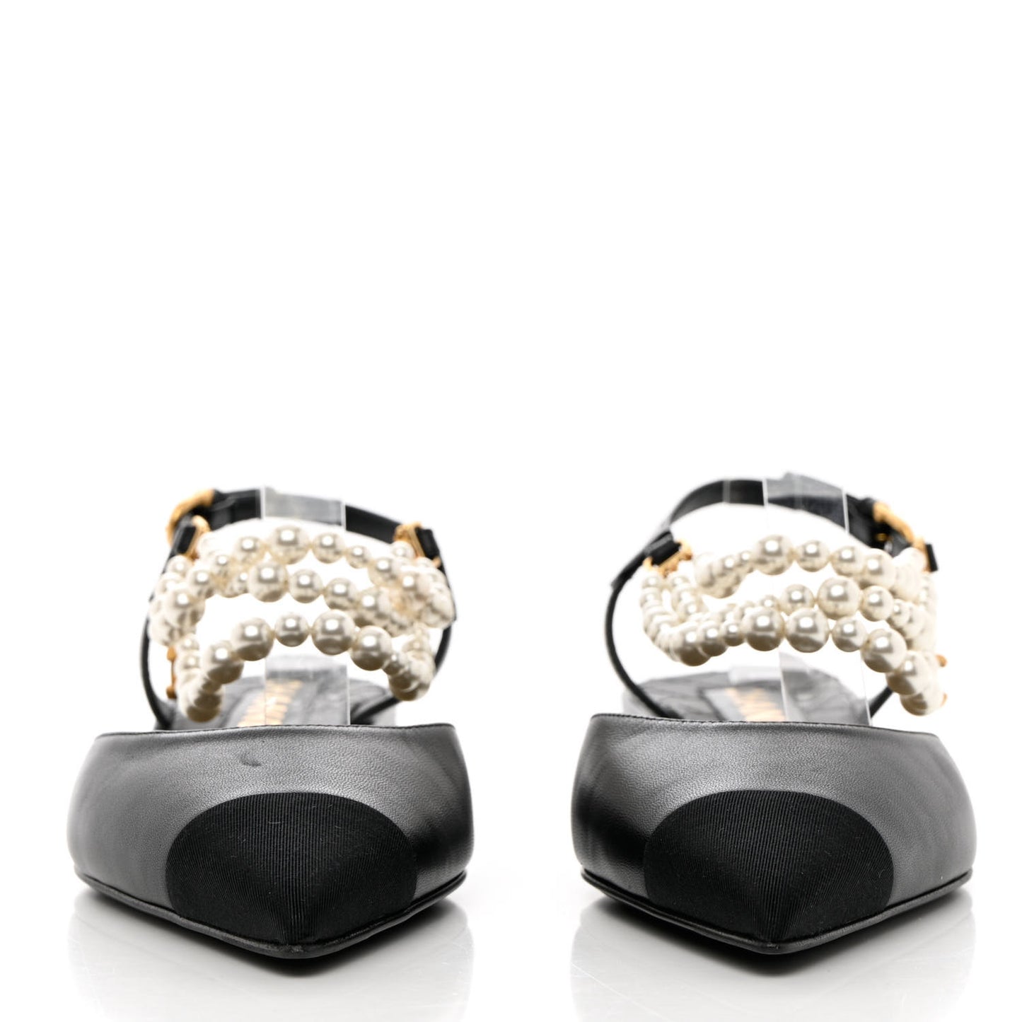 Lambskin Grosgrain Cap Toe Pearl Slingbacks 39 Black