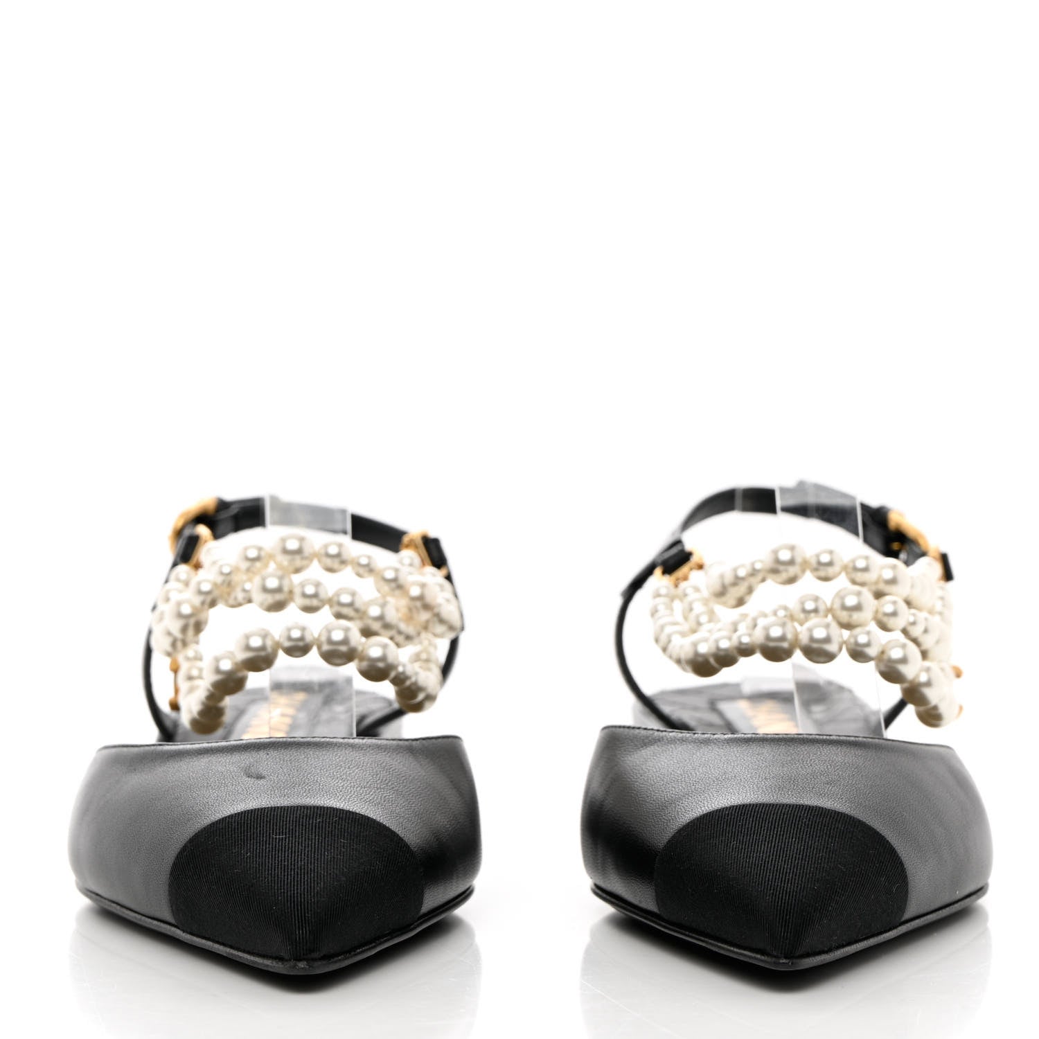 Chanel Lambskin Grosgrain Cap Toe Pearl Slingbacks 39 Black 2 of 14