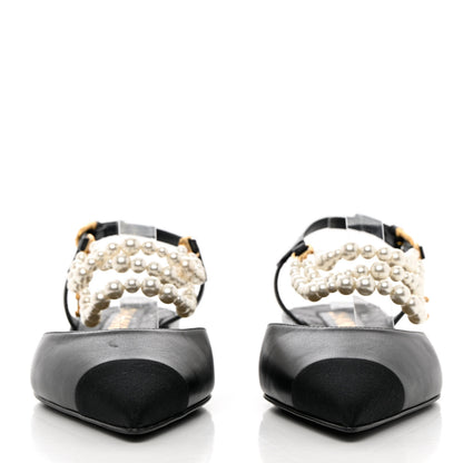 Chanel Lambskin Grosgrain Cap Toe Pearl Slingbacks 39 Black 2 of 14