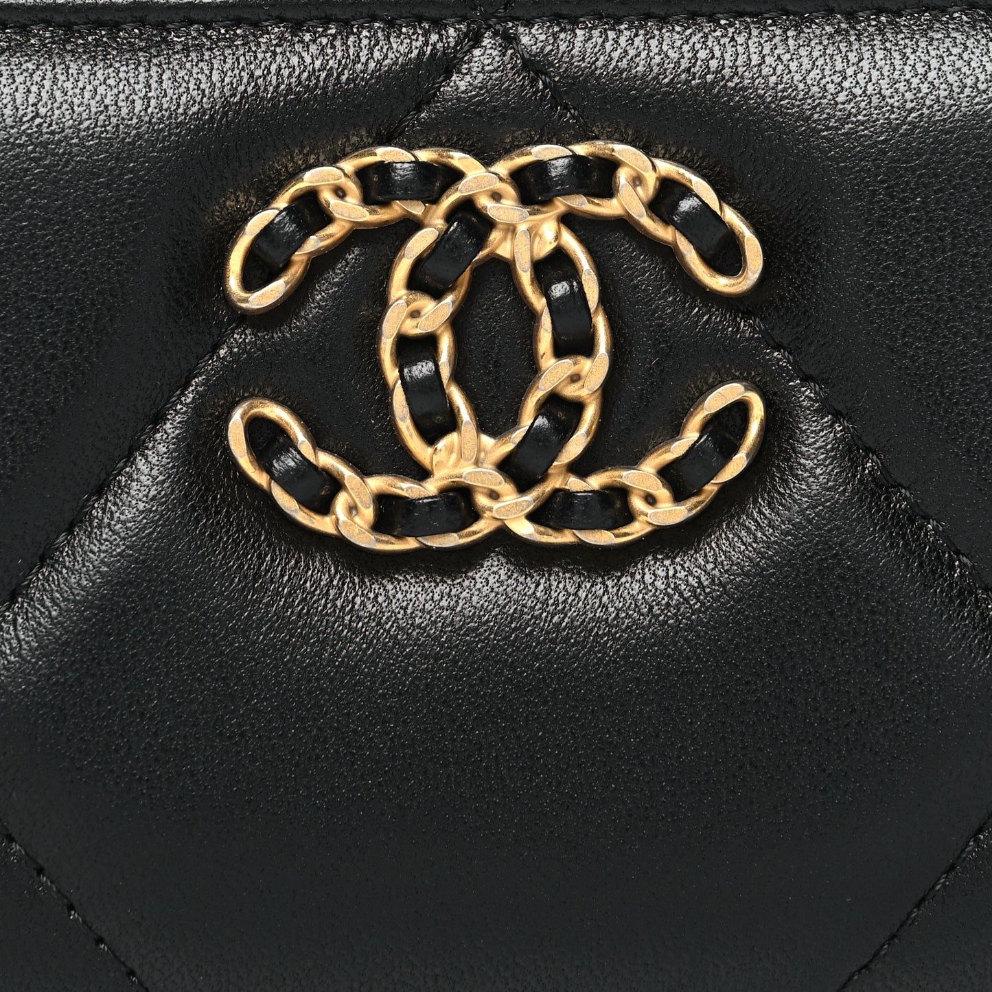 Lambskin Quilted Chanel 19 Zip Around Coin Purse Wallet Black