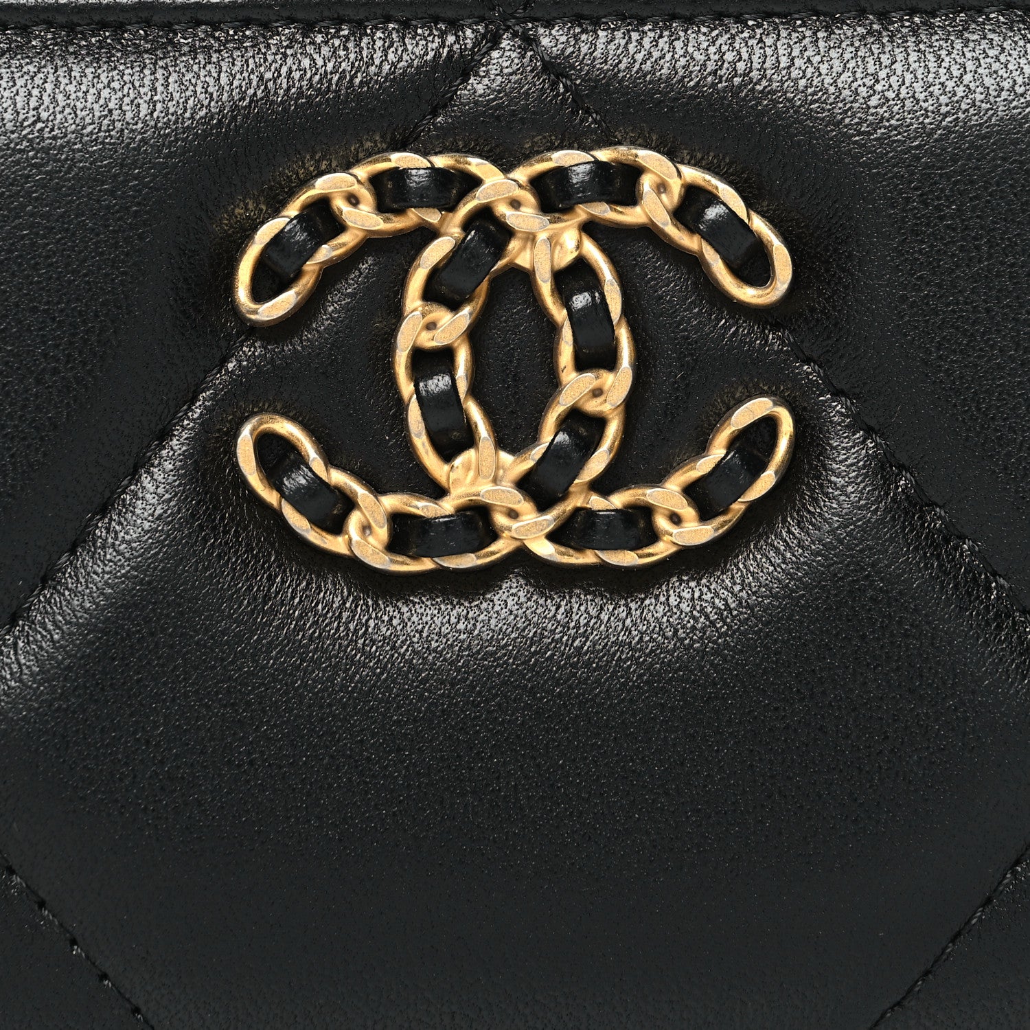 Chanel Lambskin Quilted Chanel 19 Zip Around Coin Purse Wallet Black 8 of 9