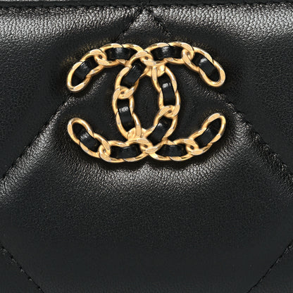Chanel Lambskin Quilted Chanel 19 Zip Around Coin Purse Wallet Black 8 of 9