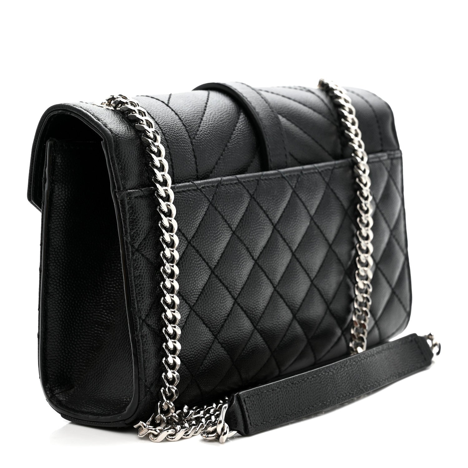 Saint Laurent Grain De Poudre Textured Mixed Matelasse Triquilt Small Monogram Satchel Black 3 of 10