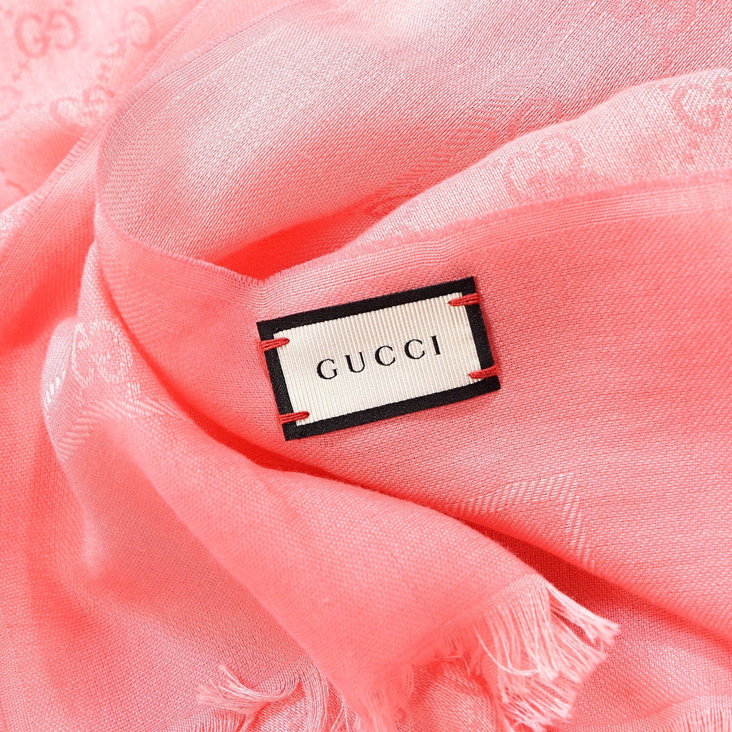 Gucci Wool Silk Jacquard GG Fringe Scarf Pink 4 of 4