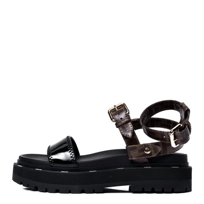 Fendi Vernice High-Tech Glazed Fabric FF Lug Sole Platform Sandals 40 Black Tobacco Moro 1 of 6