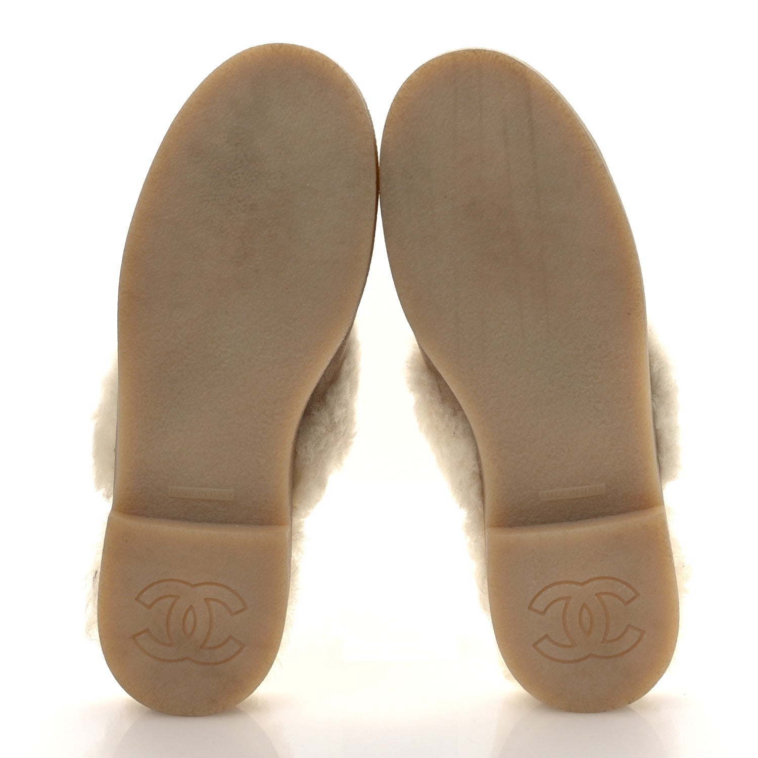 Chanel Suede Shearling CC Cap Toe Mules 38.5 Beige Black 7 of 11