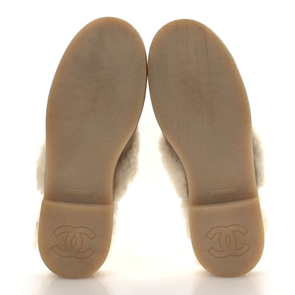 Chanel Suede Shearling CC Cap Toe Mules 38.5 Beige Black 7 of 11
