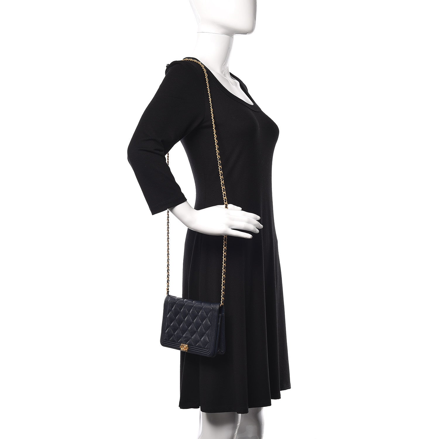 Chanel Caviar Quilted Boy Wallet On Chain WOC Navy 2 of 11