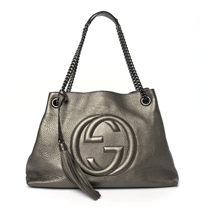 Gucci Metallic Pebbled Calfskin Medium Soho Chain Shoulder Bag Sasso 1 of 9